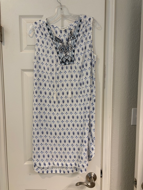 beachlunchlounge Dresses & Skirts - beachlunchlounge White Midi Dress with Blue Print